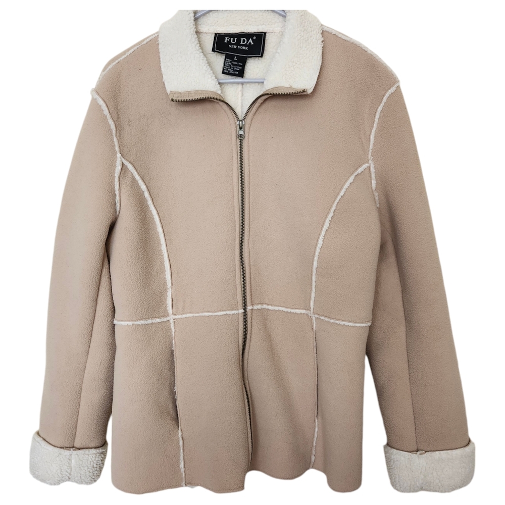 Fu Da faux‎ suede faux shearling zip up short length coat jacket women's …